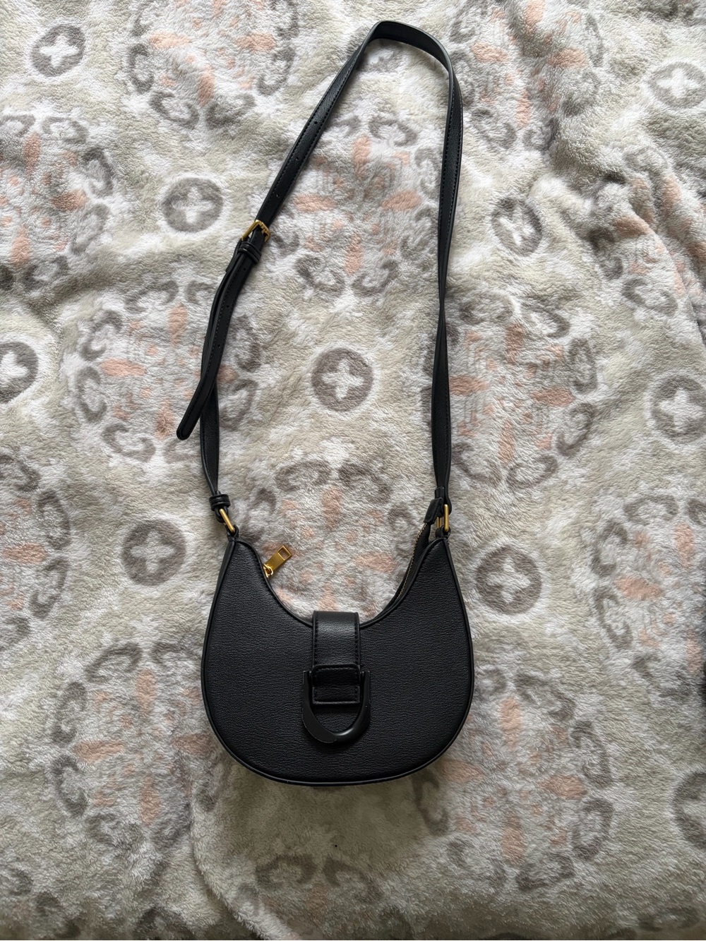 Black Leather Crossbody Bag with Buckle Detail